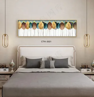 大气时尚家居室内装饰场景卧室床头画背景图背景效果图现代简约抽象画