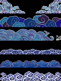 中国风国潮插画海浪波浪背景装饰浪花图案元素