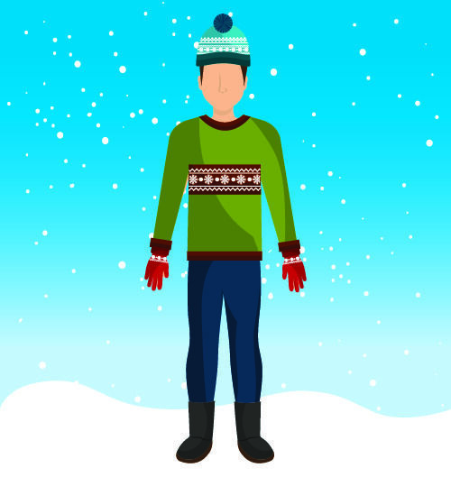 冬天服饰服装冬装穿冬装保暖冬季卡通人物男女装Ai矢量图片素材