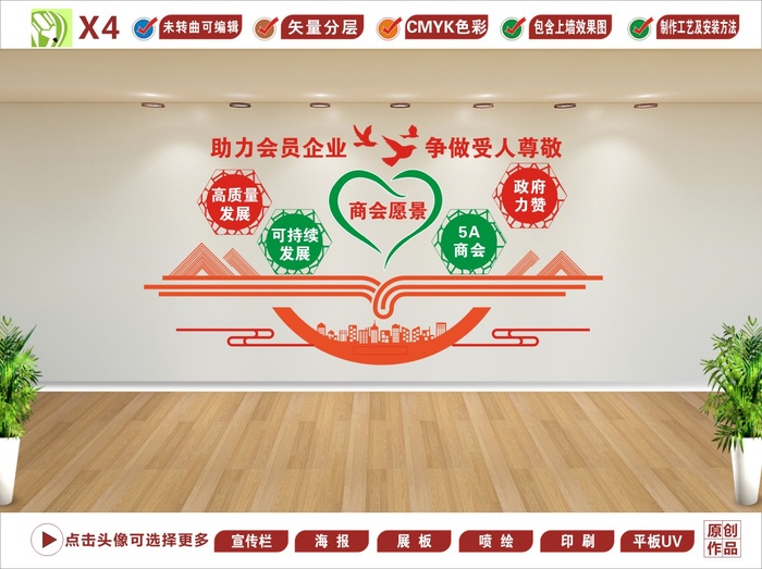 商会形象墙02cdr矢量模版下载