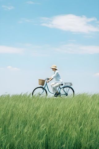 清新草地骑车云朵背景