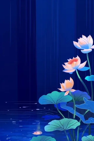蓝色中国风荷花意境大气背景