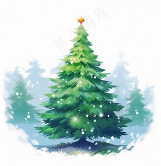 圣诞树水彩插画素材