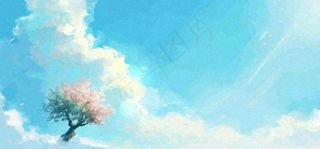 春天蓝色的天空和粉红色的书梦幻场景