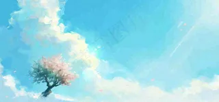 春天蓝色的天空和粉红色的书梦幻场景