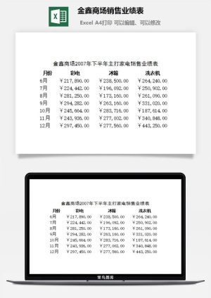 金鑫商场销售业绩表excel模板预览图