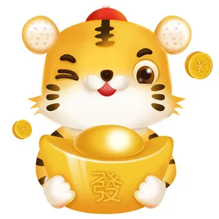 2022虎年吉祥物卡通公仔小老虎形象设计福字元素手绘插画psd素材