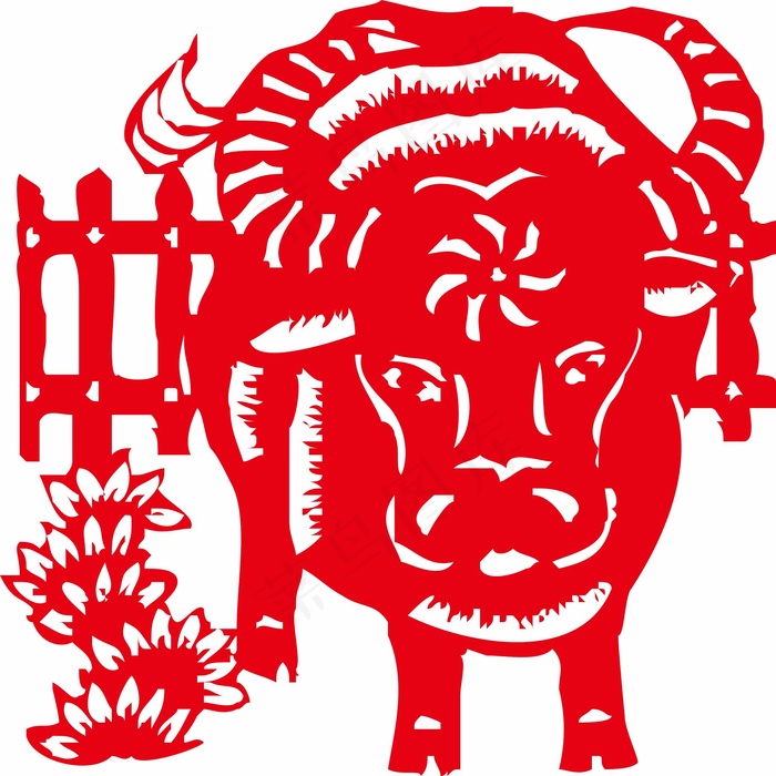 牛剪纸 剪纸风元素