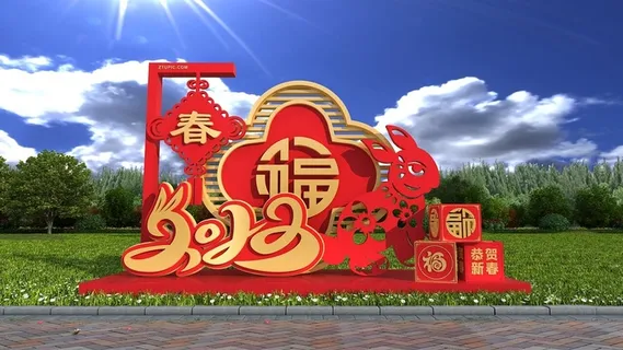 2023年兔年造型拍照氛围打卡点新春造型雕塑