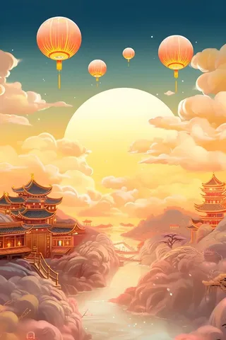 国风月亮淡雅渐变意境背景