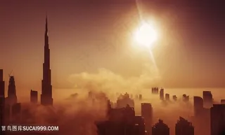 黄昏下的迪拜城市建筑高清图片