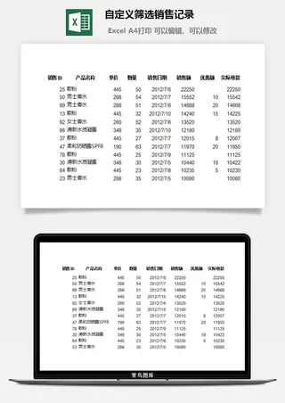 自定义筛选销售记录excel模板