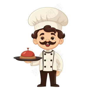 厨师端着菜品卡通插画免抠