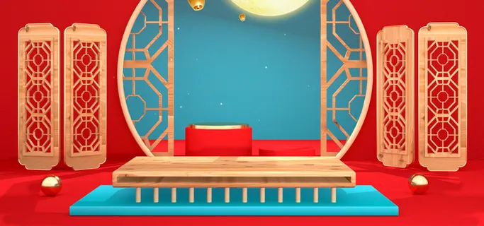 中国风国潮电商促销首页海报C4D背景图3D场景立体设计PSD素材模板 中国风国潮电商促销首页海报C4D背景图3D场景立体设计PSD素材模板