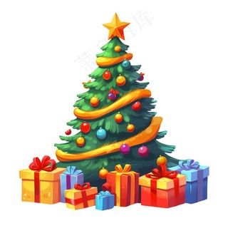 圣诞树装饰礼物节日卡通插画免抠