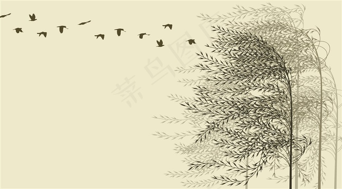 抽象剪影树鸟背景