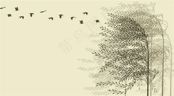 抽象剪影树鸟背景