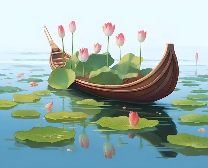 睡莲荷花帆船湖水背景(4736x3840)