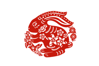 兔年新年创意红色兔子窗花剪纸免扣png