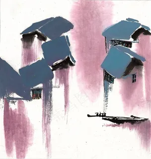 江南水乡之秋绘画图片素材