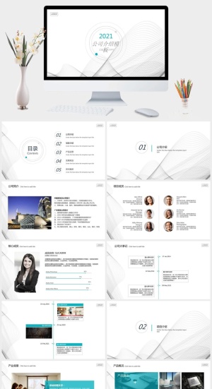 极简曲线公司介绍简介PPT模板