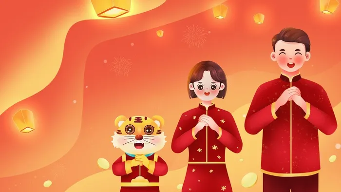 虎年中国风萌虎插画psd模版下载