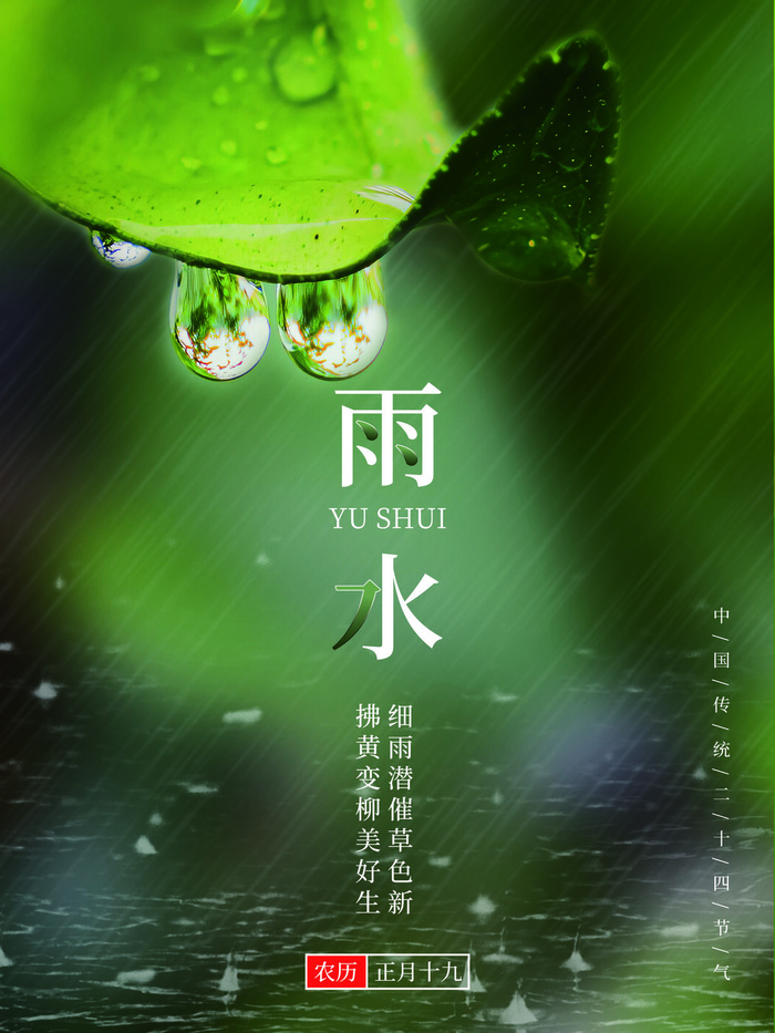 创意24节日二十四节气雨水春节春天宣传祝福海报模板PSD设计素材