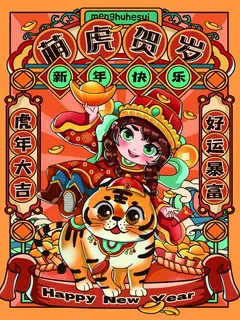 虎年中国风萌虎插画