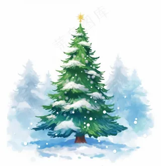 圣诞树水彩插画素材