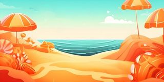 沙滩遮阳伞海洋金橘色背景