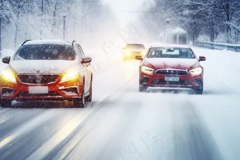 下雪天道路行驶的汽车大雪摄影图 下雪天道路行驶的汽车大雪摄影图