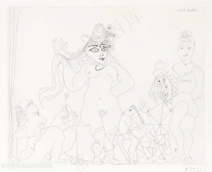 毕加索时尚线描高清艺术裸体装饰画