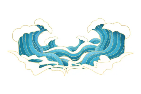 中国风国潮插画海浪波浪背景装饰浪花图案元素
