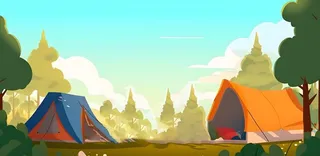 户外野外森林草原露营人们卡通插画背景