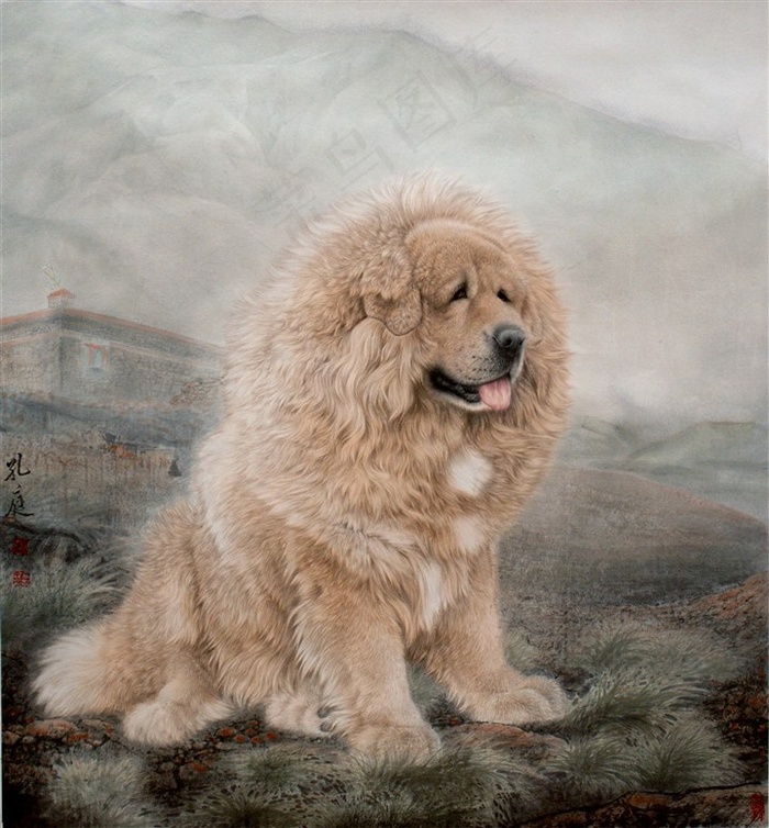 獒犬走兽图工笔画