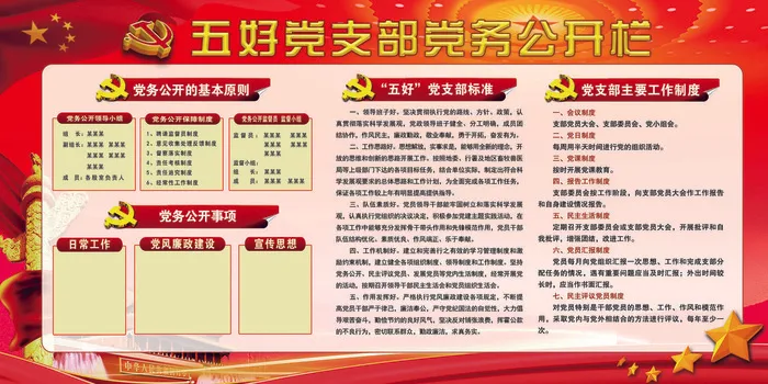 五好党支部党务公开栏psd模版下载