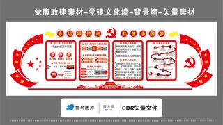 党建文化墙党建素材CDR预览图红色永远跟党走共筑中国梦圆形