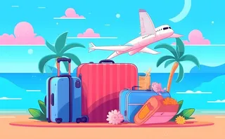 行李箱旅行蓝色天空背景