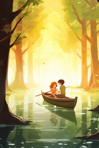 创意可爱树林小船背景