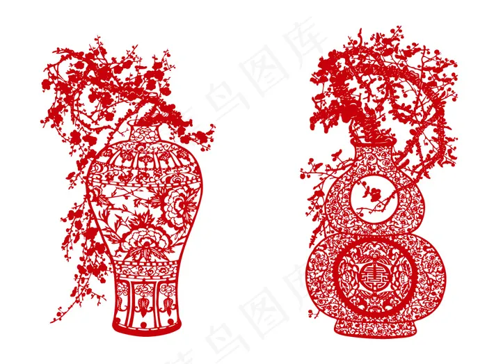 花瓶剪纸 剪纸风元素ai矢量模版下载