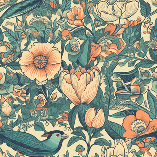 花鸟图，插画风格，无缝贴图，素材