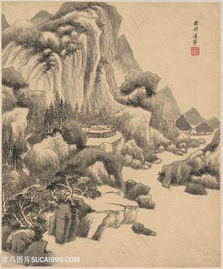 明代王鉴仿许道宁仿古山水册页国画图片