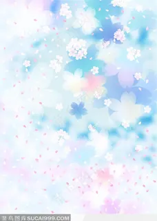 蓝色背景花纹前的桃花花纹纹样