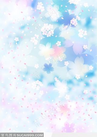 蓝色背景花纹前的桃花花纹纹样