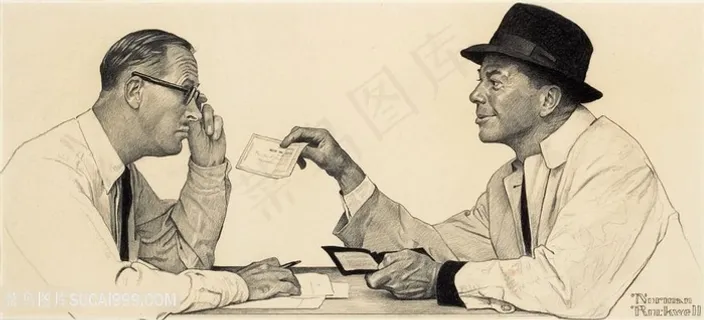 诺曼 · 洛克威尔手绘交流装饰画