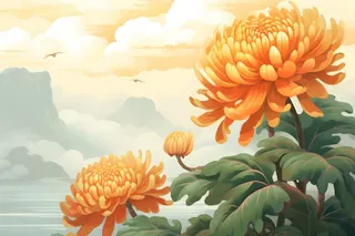 菊花国风山水插画