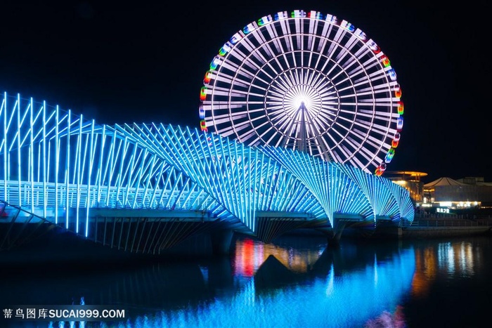 青岛城市风光摩天轮夜景