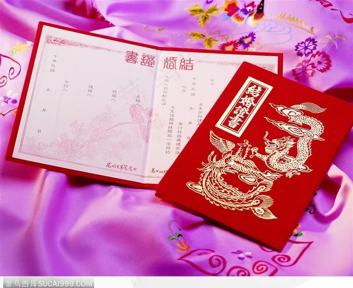 喜庆结婚-打开的结婚证