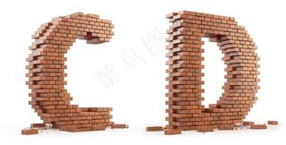 创意砖墙CD字母设计高清图片