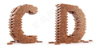 创意砖墙CD字母设计高清图片